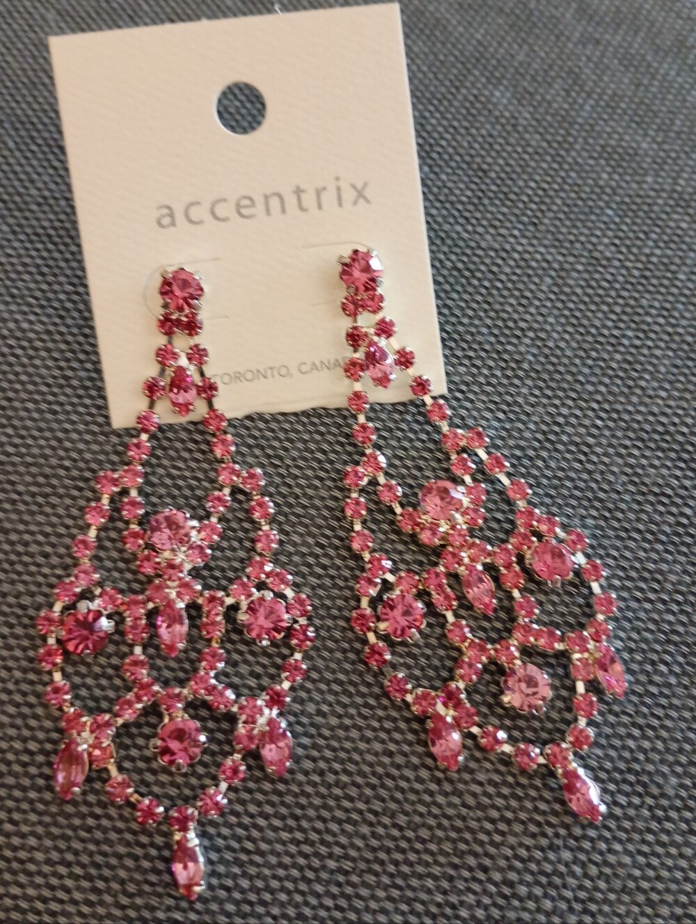 NEW Pink Crystal 3" Chandelier Earrings